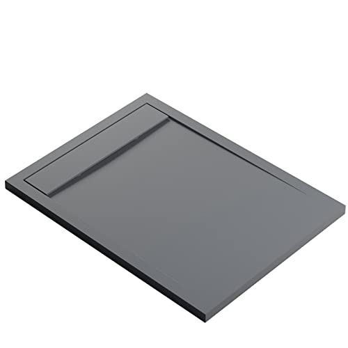 BERNSTEIN - Receveur de douche rectangulaire Gris Béton 90x120x4,5cm Bac douche Fonte minérale antidérapant + Pente & Couvercle, Résistant & Durable - NEW YORK