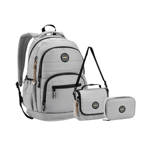 Kit Mochila Costas Lancheira Estojo Juvenil Meninos Escolar (CINZA)