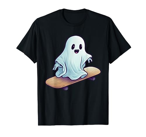 Ghost Skateboard Lazy Halloween Costume Funny Skateboarding T-Shirt