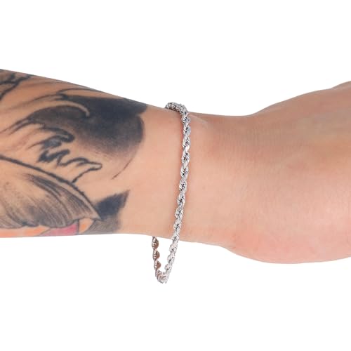 Nuragold 14K Real White Gold Rope Diamond Cut Chain Bracelet 7"-9" (2mm-5mm) Italian Jewelry for Men & Women2