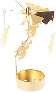 Baiyao Angel Spinning Rotary Carousel Metal Tea Light Candle Holder Center Candelabrum Golden Iron Pillar Candle Holders Candlestick Christmas/Wedding/Home Table Decor