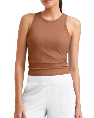 Image of G4Free Workout Tank Tops for Women Slim Fitted Racerback Ribbed Athletic Gym Yoga Tanks Summer Casual