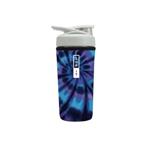 Sok It Botl Sok Protein Blender Shaker Bottle Sleeve Insulated Neoprene Cover (Blue Tie Dye, Fits 28oz Blender) Cover