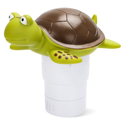 Merkia Pool Chlorine Floater, Large Capacity Floating Chlorine Dispenser Fits Up to 5 Pc 3-Inch Chemical Tablets, Heavy-Duty Plastic-Anti-Aging,Top Vacuum Design- Prevent sinkin (Turtle)