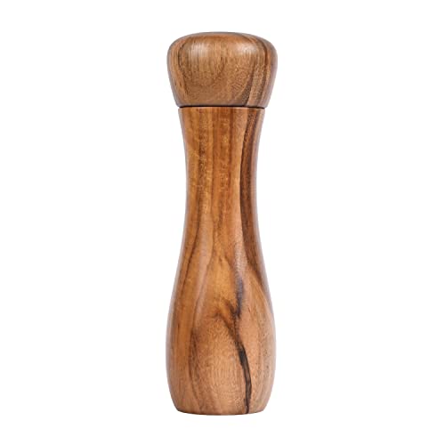 DeroTeno Pfeffermühle, Mahlmühle, einstellbares Keramikmahlwerk für Pfeffer und Salz, Akazienholz, Höhe 20,5 cm, Durchmesser 6 cm (Tablett ist NICHT inbegriffen) Cover