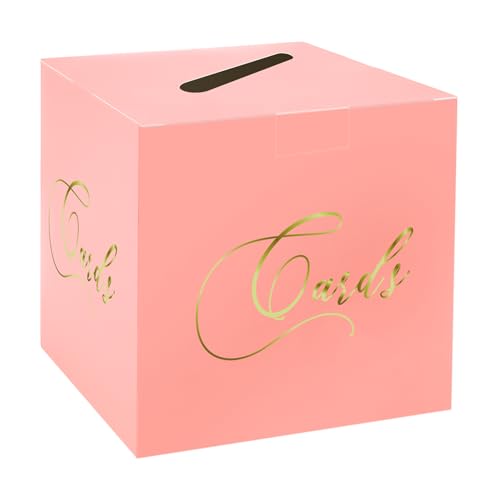 Image of Pink and Gold Card Box Gift Card Box Holder Envelope Box for Wedding Birthday Baby Shower Retirement Party Card Box
