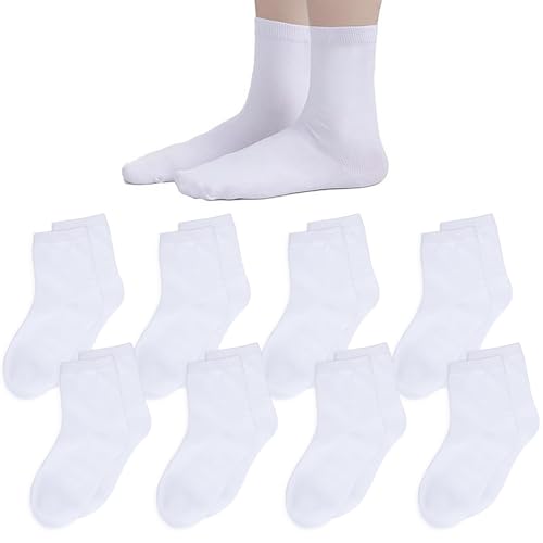 Kids Boy Girl Athletic Crew Socks Cotton Unisex Soft Seamless Socks for School Uniform Casual,8 Pairs