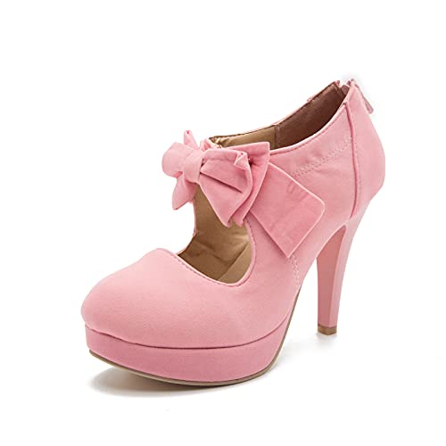 Women's Vintage Bowtie Pumps Platform High Heel Closed Toe Dress Bow Heels Pink Label Size 46-280mm - US 12