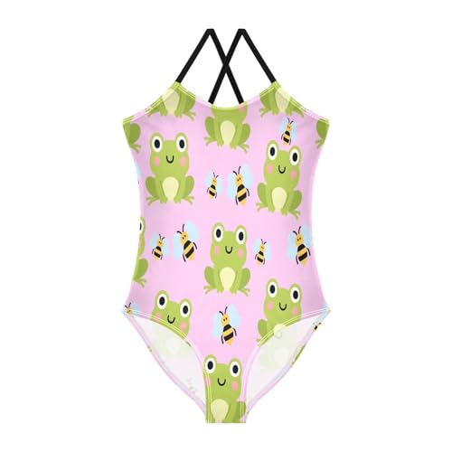 Frog Bee Pattern Girls One-Piece Swimsuit Quick Dry Beach Swim Bathing Suit