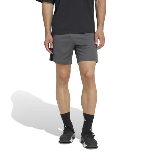 adidas Men's Essentials 3-Stripes Workout Base Pique 9-Inch Shorts, Grey/Black, X-Large