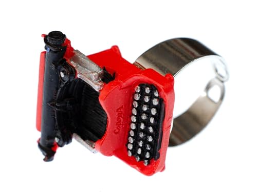 Bague écrivain rétro rouge faite main, bijou unique de 25mm en plastique pour passionnés