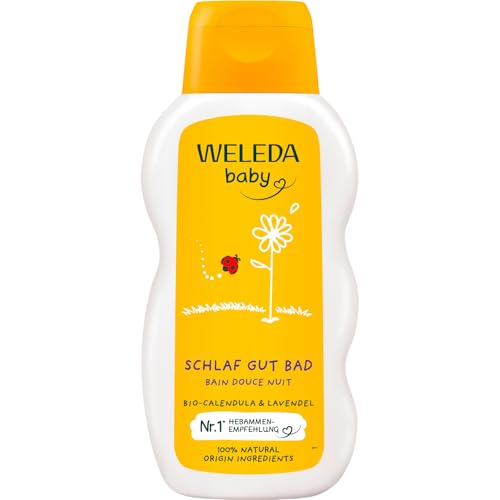 WELEDA Bio Baby Calendula Schlaf Gut Bad – Naturkosmetik Pflegebad mit Mandelöl, Sesamöl & Lavendelöl zur abendlichen Entspannung für Babys - Natürlicher Badezusatz für Babys & Kinder (vegan, 200ml)