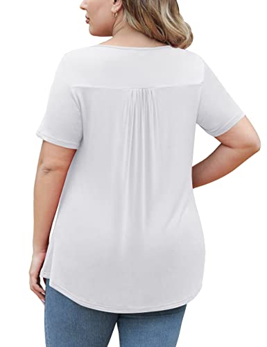 Image of Tralilbee Women's Plus Size Tops Casual Blouse Short Sleeve Lace Crochet Tunic Tops, M-4XL
