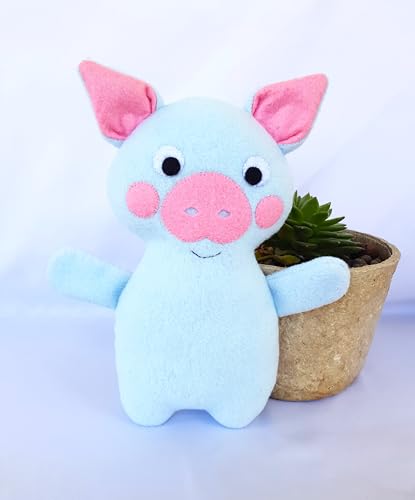 Doudou peluche cochon bleu ciel doudou naissance bébé garçon unique - 3