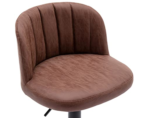 Kmax Pu Leather Barstools Swivel Height Adjustable Counter Stools Channel-Tufted With Black Metal Base Footrest, Brown-Set Of 2 #TOP4