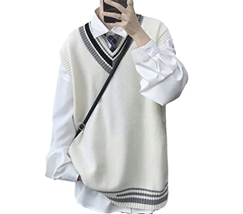 Chalecos hombres patchwork estilo preppy blanco talla M suéter oversize