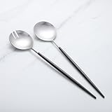 Zerophilo Salad Servers,Spoon and Fork Set 11.41 inch,18/10 Stainless Steel Salad Serving Titanium Plating (black silver)