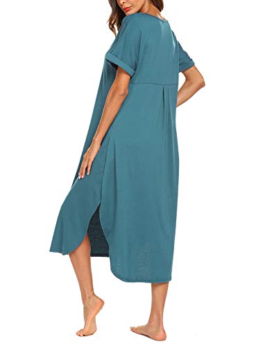 Aviier Nightgowns For Women Cotton Night Shirt Sleepwear Ladies Soft Loungewear With Pockets (Lake Blue, Small) #TOP1