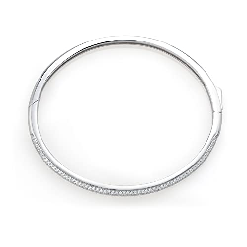 Gem Stone King 925 Sterling Silver Moissanite 7 Inch Round Bangle Bracelet For Women (1.30 Cttw, With Secure Locking) #TOP1