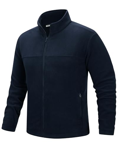 33,000ft Men's Fleece Jackets Full Zip Lightweight Winter Jackets Windproof Warm Ski Jacket Stand Collar Thermal Coat for Hiking Running Cycling Deep Blue L