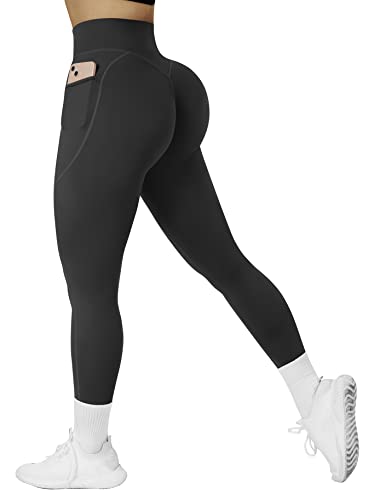 Omkagi No Front Seam High Waisted Leggings For Women With Pockets Tummy Control Gym Yoga Pants(L,1175-Black) #TOP10