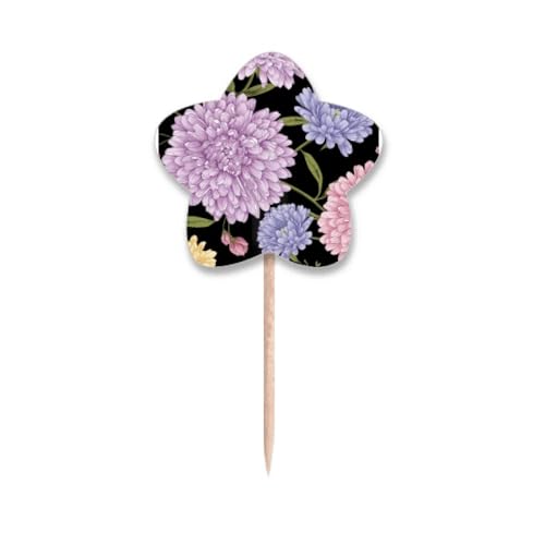 Cure-dents drapeaux étoile et fleur lotus dessin art pour pic cupcake et décoration buffet