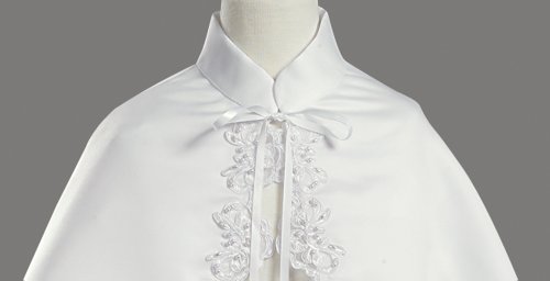 Girl's White Satin Communion Special Occasion Cape with Lace Trim3