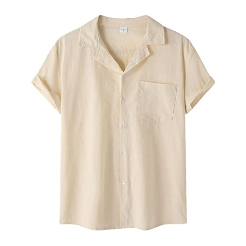 Chemise homme coton et lin kaki casual slim manches courtes
