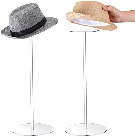 Uxoz Clear Acrylic Hat Stand and Wig Stand, Decorative Hat Rack and Wig Holder with Round Base for Displaying Hats, Wigs, Watches, Jewelry 2pcs