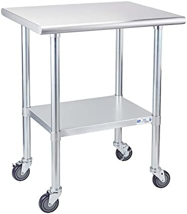 Profeeshaw Stainless Steel Table with Wheels 24x30 Inch, NSF Commercial Kitchen Prep & Work Table with Undershelf and Galvanized Legs for Restaurant, Bar, Utility Room and Garage Heavy Duty Table