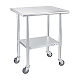Profeeshaw Stainless Steel Table with Wheels 24x30 Inch, NSF Commercial Kitchen Prep & Work Table wi