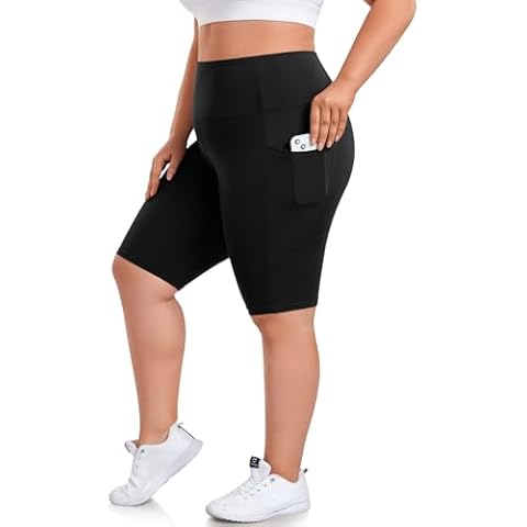 we fleece Plus Size Biker Shorts with Pockets for Women - High Waisted Spandex Athletic Bike Shorts for Yoga Workout Black Cover