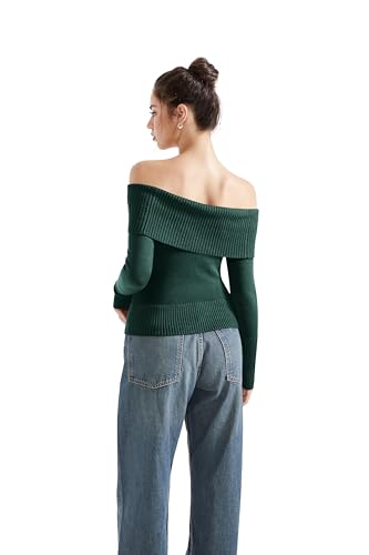 Image of SUUKSESS Women Off Shoulder Sweaters Long Sleeve Ribbed Knit Going Out Fall Tops Blouse