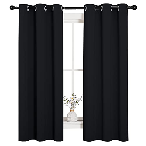 Image of NICETOWN Living Room Blackout Curtains and Drapes, Black Solid Thermal Insulated Grommet Blackout Drapery Panels for Window (2 Panels, 34 inches Wide by 63 inches Long, Black)