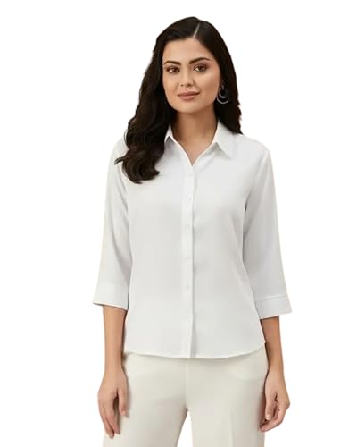Image of Women's Viscose Rayon Button Down 3 /4 Sleeves Collar Neck Plain Formal Shirt Pack of 1