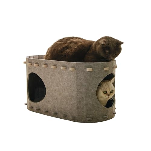 MSBC 猫爪とぎ フェルトハウス爪とぎ 猫犬用ハウス オールシーズン フロッキー隠れん坊ハウス 組み立て式 かわいい 軽い 丈夫 収納便利 サイズ58×33×33cm 灰色 隠れん坊