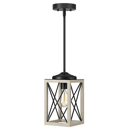 DEWENWILS Farmhouse Pendant Light, Metal Hanging Light Fixture with Wooden Grain Finish...