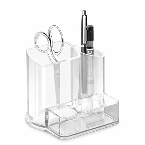 Image of GROB Prismo 3 IN 1 Multi - Utility Acrylic Organizer| Pen Holder with 3 Compartments - Office Desktop Organizer for Pens, Makeup Brushes, Medical Instruments and Accessories| Smart Living Product