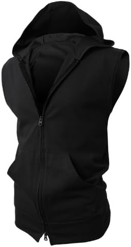 H2H Mens Sleeveless Fashion Hoodies Zip-up with Pocket Black Asia L (JPSK13_N25)