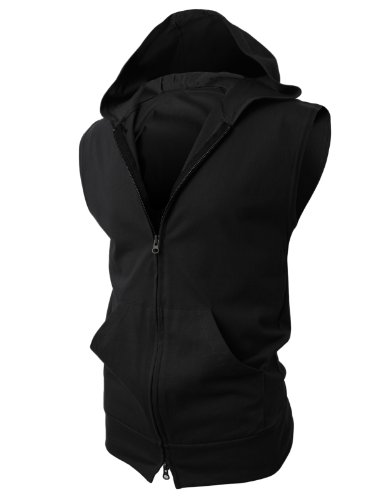 H2H Mens Sleeveless Fashion Hoodies Zip-up with Pocket BLACK Asia XXXL (JPSK13_N25)
