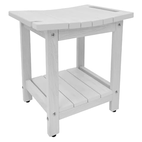 Juserox HDPS Shower Bench, Inside Shower Chair for Shaving Legs, Waterproof 2-Tier Bath Spa Shower Stool for Adults Sitting, Weather -Resistant No-Slip Indoor Outdoor Shower Seat, White Cover