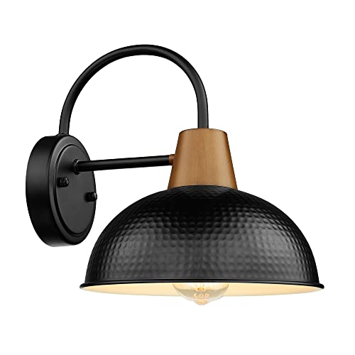 Outdoor Wall Lights, Hwh Gooseneck Barn Light Outdoor, Modern Exterior Light Fixture Wall Mount, 10'' Indoor Outdoor Wall Sconce With Hammered Metal Shade, Black Finish, 5Hzg70B Bk #TOP14