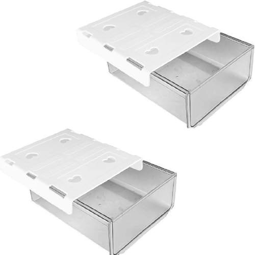 Jinmoioy デスク下 収納ボックス 2個セット 引き出し 後付け 机下収納 小物入れ 文房具 便利 小物整理 事務用品 文房具アクセサリー リモコン 食器収納 両面テープ付き 強力なステッカー 簡単インストール 透明 (グレー)