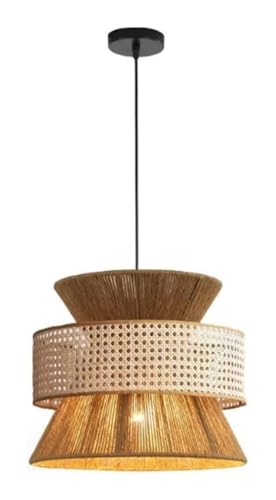 Luminaire suspendu réglable pour plafonds hauts et bas en bois et rotin de ferme 60 cm