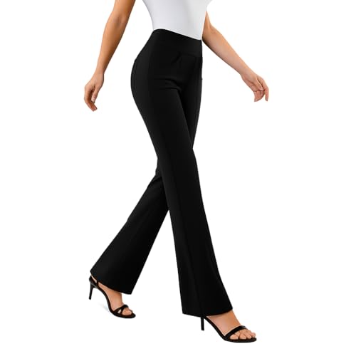 Womens Stretchy Dress Pants Work Business Casual Office Trousers - Pull On Bootcut Flare Slacks with 4 Pockets