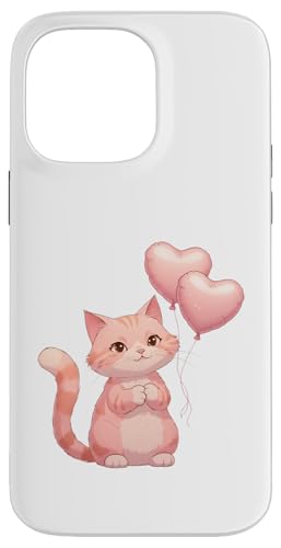 ハート風船とピンク猫 ? 可愛いカワイイアート スマホケース iPhone 14 Pro Max 用
