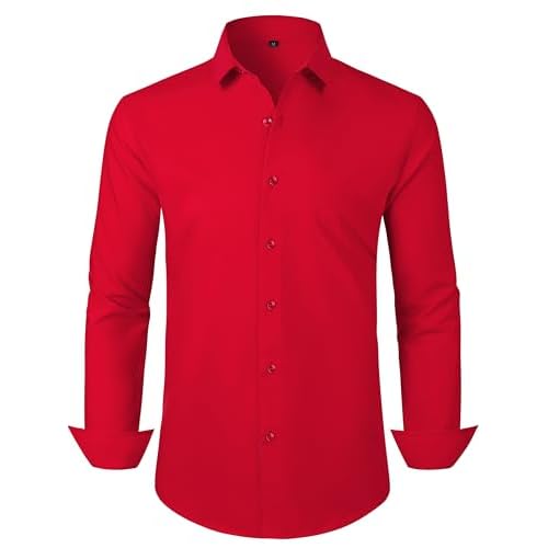 Mens Grade 3.5 Wrinkle-Resistant Dress Shirts Men's Long Sleeve Button Down Work Shirt for Men Medium Tall 00125_red