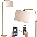 FINNCHY Gold Floor Lamp with Remote Control, Adjustable Height Arc Floor Lamp for Living Room, Modern Gold Standing Lamp Dimmable Floor Lamp for Bedroom, Office, 1000 Lumens LED Smart Bulb Included,