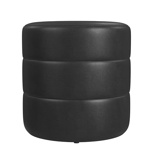 Image of HomePop 18 inch Round Ottoman - Black Faux Leather