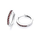 Sterling Silver 925 simulated Ruby Huggie Hoop Earrings Ladies Girls Rhodium Plated